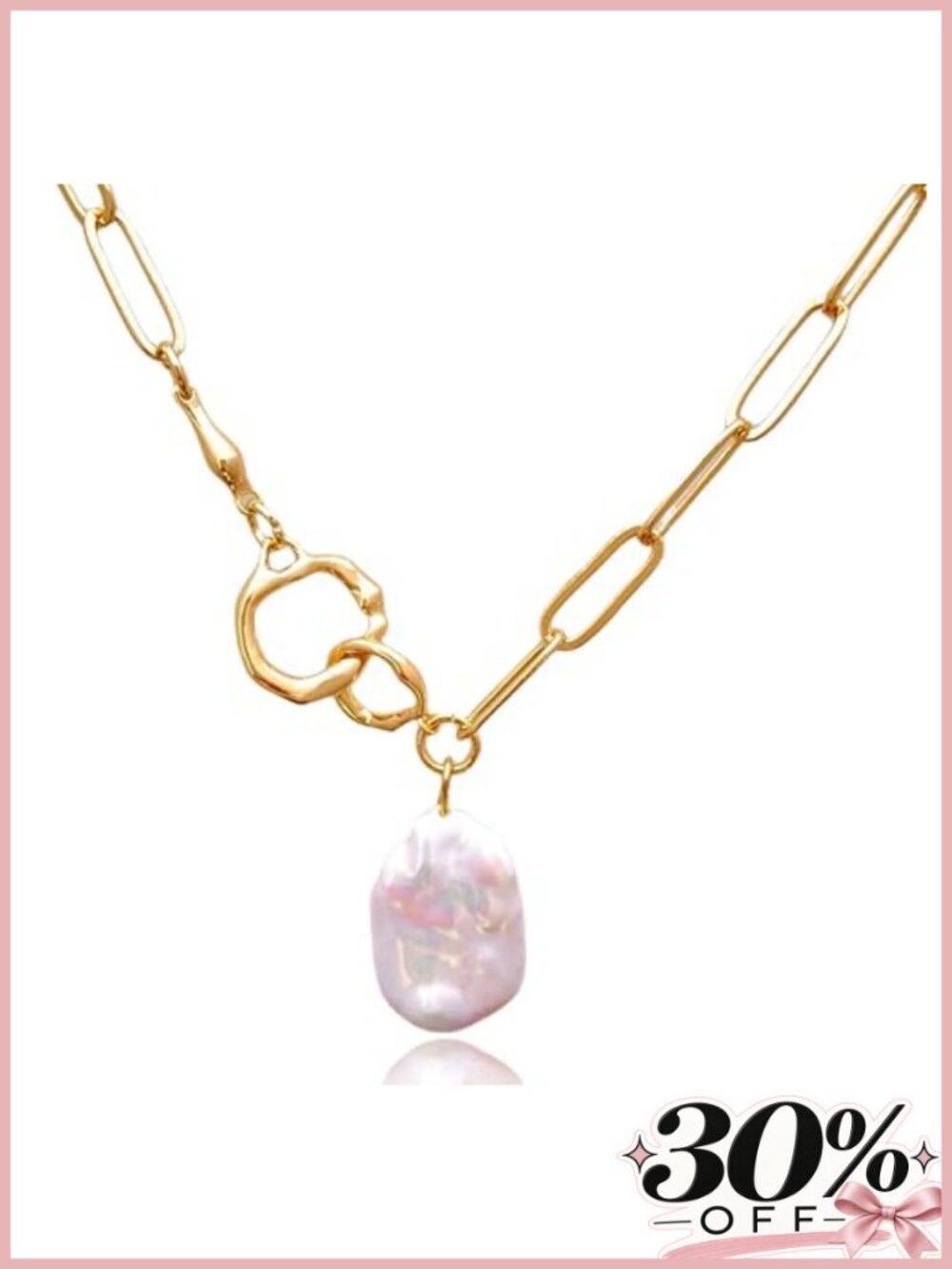 Freshwater Cultured Baroque Pearl Necklace 14K Gold Plated Chain Link Statement